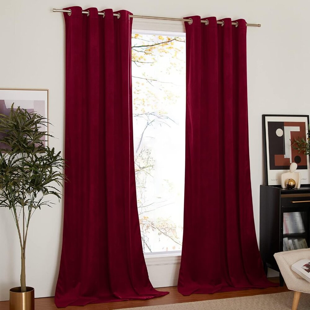 102" Red Velvet Blackout Curtains (2 panels) Nicetown NWT